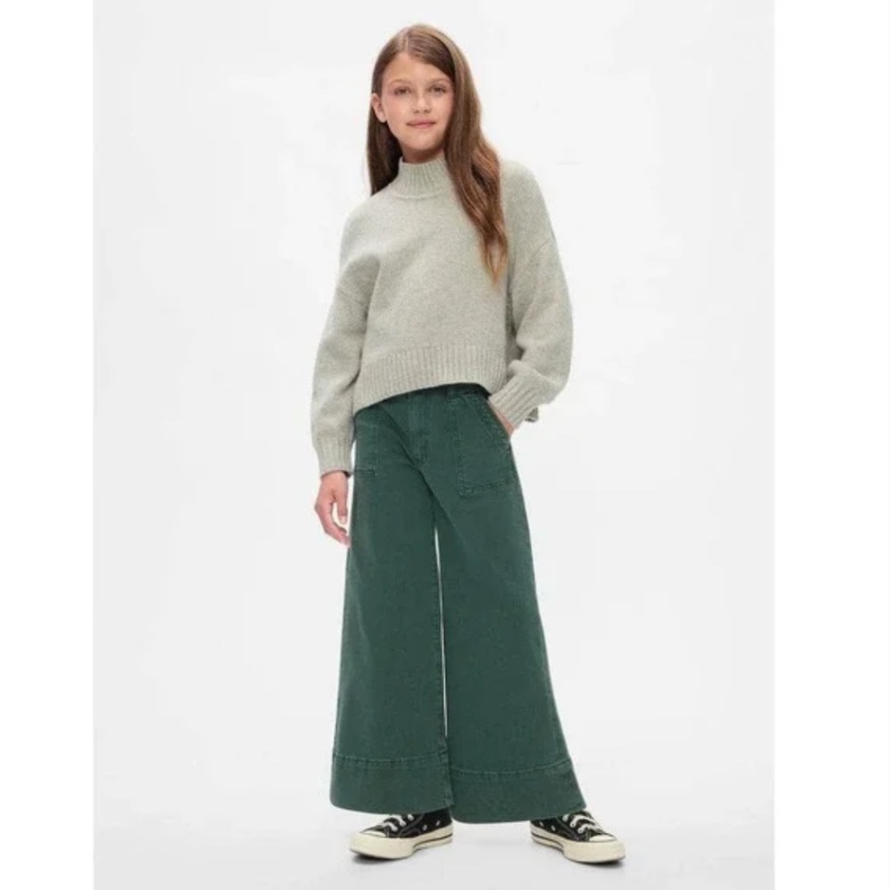 Gap Kids' High Stride Wide-Leg Ankle Jeans, Moores Green Size 16 Plus